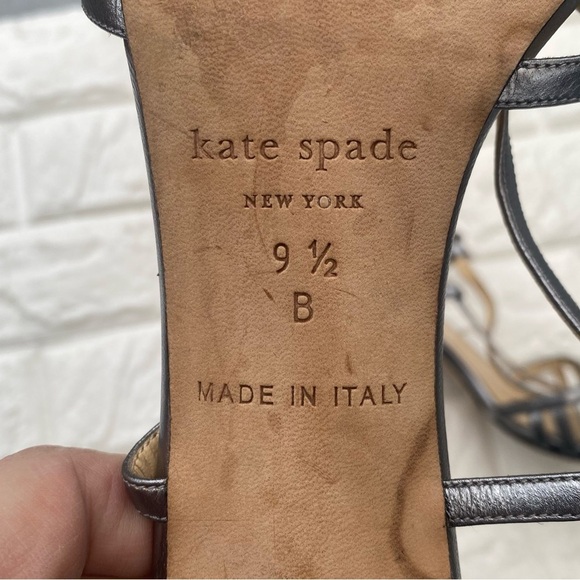 Kate Spade Silver Strappy Heels Metallic Sandals Size 9.5 Slingback Party Dance - Picture 4 of 9